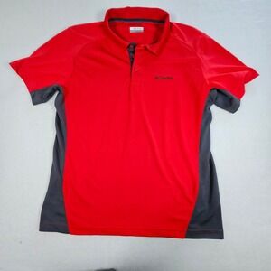 Columbia Mens Omni-Shade Polo Shirt Red Gray Colorblock Hiking Golf Large
